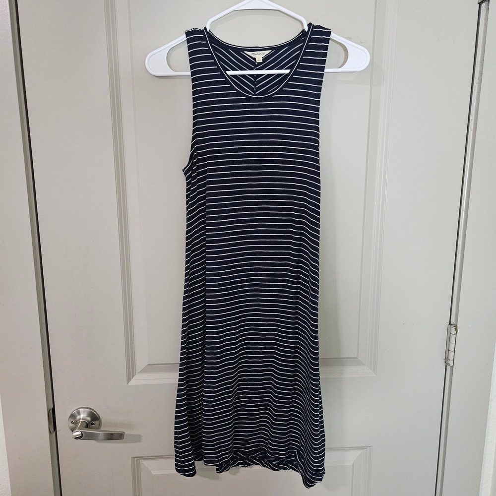 Madewell Navy Blue White Striped Sleeveless Shift Mini Dress Womens Small